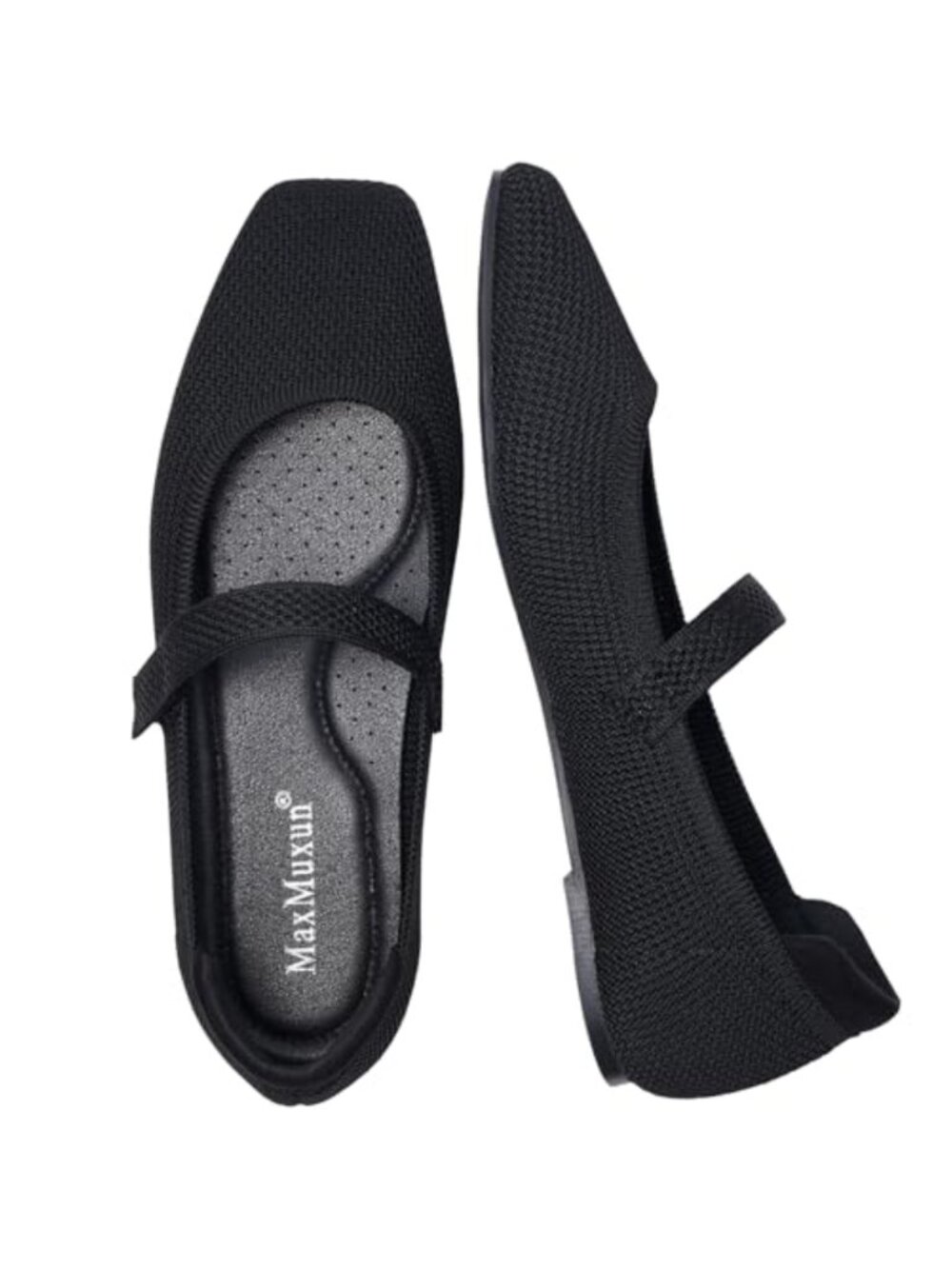 Women's Square Toe Knit Ballet Flats - Comfortable Mary Jane Work Shoes